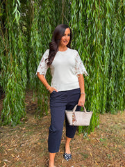 Cream Lace Sleeve Fine Knit Becca