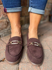 Chocolate Faux Suede Chain Loafer