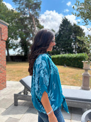 Teal Botanical Tie Front Blouse Brielle
