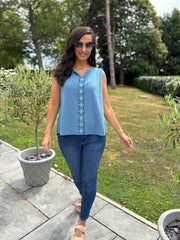 Denim Flower Detail Vest Top Nina