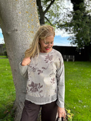 Mocha Crochet Hem Floral Top Ellis