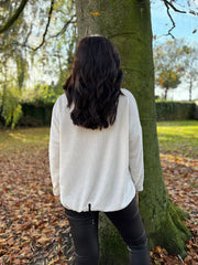 Winter White Chenille Leopard V Neck Sweatshirt Elle