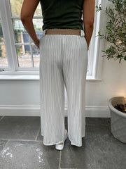 White Tailored Wide Leg Pinstripe Trousers