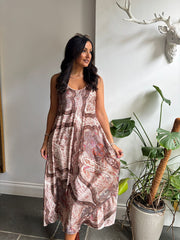 Mocha Vintage Paisley Dress Odette
