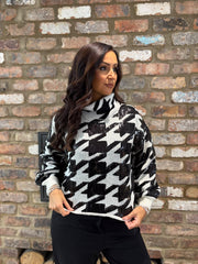 Winter White Dogtooth High Neck Knit Lainey