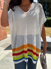 White Striped Hem Loose Knit Jenna