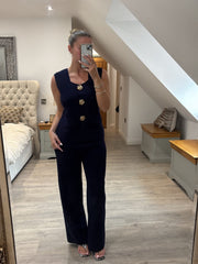 Navy Rose Button Waistcoat Set Nala