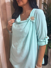 Aqua Gathered Cowl Neck Top Harper