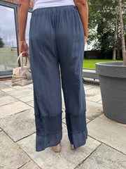 Navy Crochet Detail Trousers Thelma