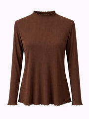 Chocolate Ribbed Flute Neck Top Charlotte
