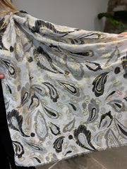 Black Gold Paisley Raw Edge Scarf