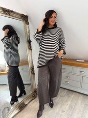 Chocolate Drop Shoulder Stripe Knit Dove