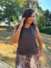 Chocolate Fluffy Hem Knitted Tank Gina