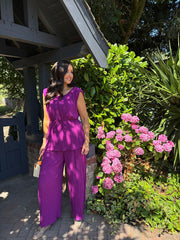 Magenta Pleated Wide Leg Trousers
