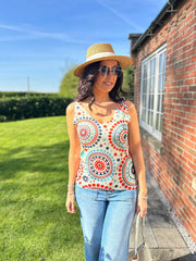 Orange Medallion Shimmer Vest Elaina