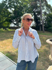 Grey Embroidered Stripe Shirt Fiona