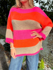 Neon Pink Striped Knit Pamela