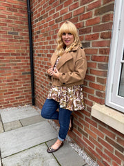 Camel Double-Breasted Short Coat