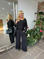 Black Pinstripe Pull on Trousers Tanya