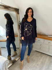 Navy Lace Mesh Hem Slip Rhianna