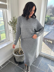 Grey Cable Detail Ribbed Two Piece