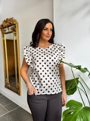 Stone Polka Dot Frill Sleeve Top Bailey