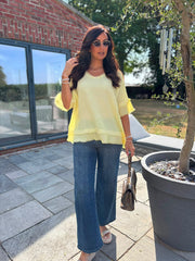 Lemon Frayed Detail V Neck Top River
