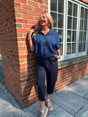Navy Tie Front Blouse Brielle