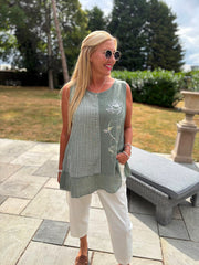 Khaki Striped Panel Sleeveless Top Gaynor