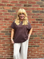 Chocolate Embroidered Leaf Tee Jill