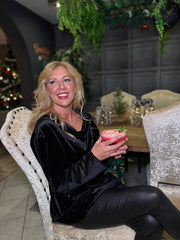 Black Velour Cowl Neck Sparkle Top Olivia