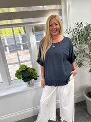 Navy Multi Hole Detail Top Terri