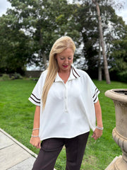 Winter White Stripe Detail Button Top Leona