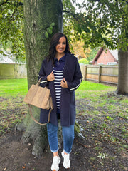 Navy Boucle Stripe Coat Detail Mia