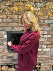 Wine Sequin Velour Trim Jacket Trixie