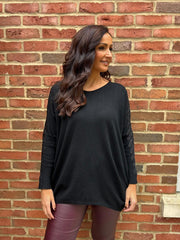 Black Diamante Sleeve Knit Amelia