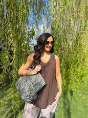 Chocolate Leopard Trim Vest Eve
