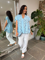 Blue Bubble Cotton Paisley Top Sammie
