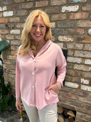 Pink Hooded Button Shacket Mabel
