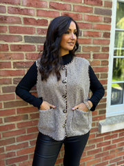 Mocha Leopard Trim Waistcoat Rhea