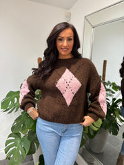 Chocolate Argyle Knit Jumper Heidi
