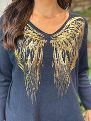 Navy Long Sleeve Angel Wings Knit Florence