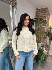 Antique Cream Premium Fringed Knitted Cardi Opal