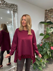Wine Sequin Dipped Hem Sweat Top Lola