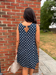 Navy Ring Detail Polka Dot Dress Anna
