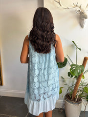 Blue Mesh Floral Lace Dress Gabriella
