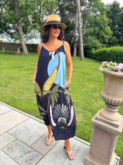 Navy Palm Sketch Dress Kylie