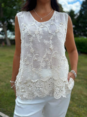 Stone Floral Lace Hem Vest Dina