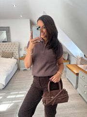 Chocolate Collared Short Sleeve Knit Annie