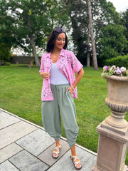 Pink Bubble Cotton Paisley Short Sleeve Shirt Jackie